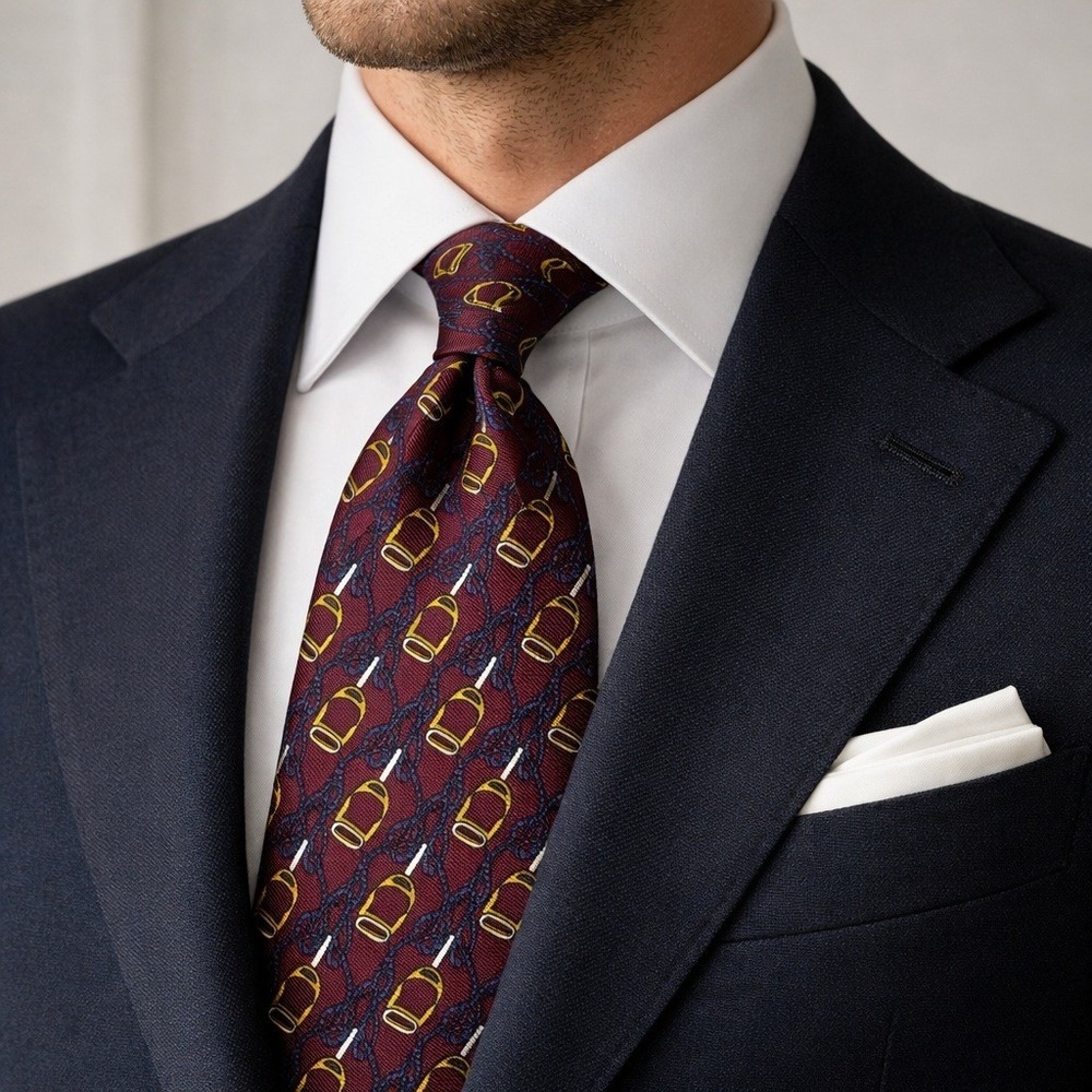 Bert‎ Pulitzer Silk Tie Mens Burgundy Equestrian Stirrup Collectors Edition USA